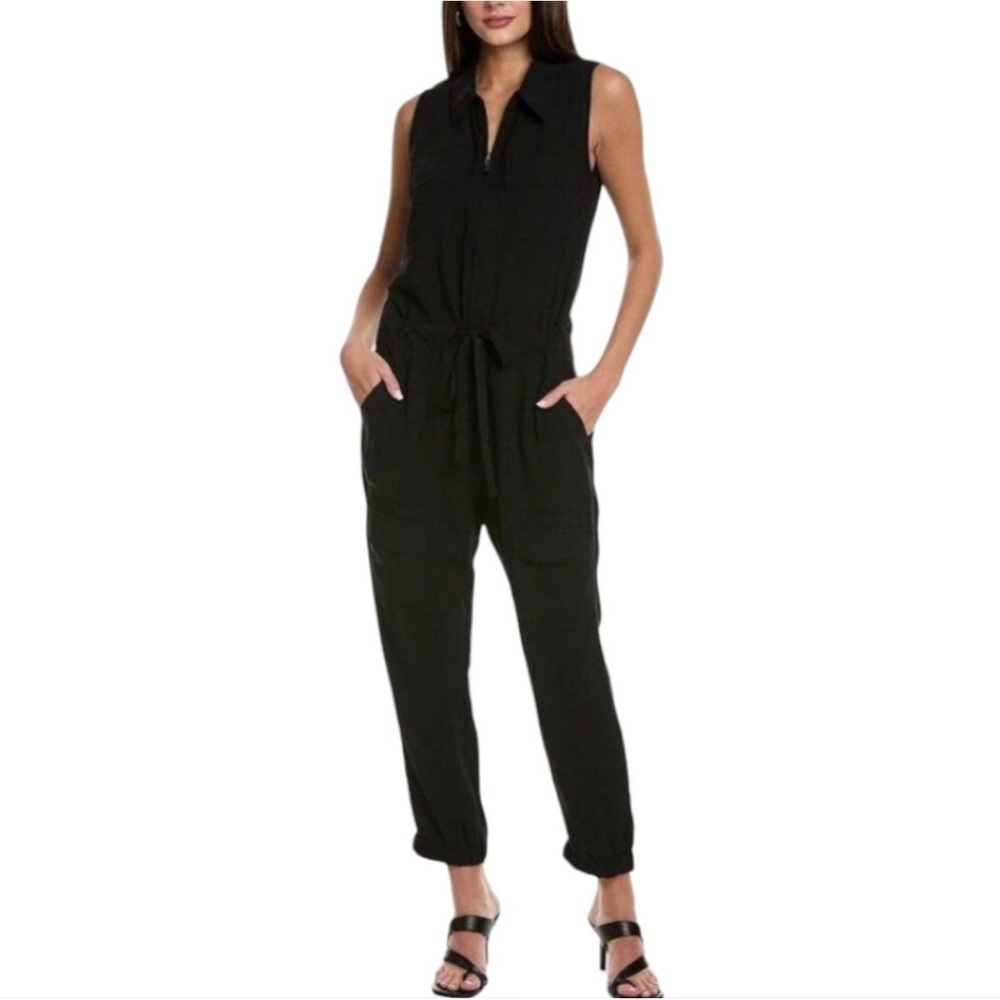 CAbi Caper Black Utility‎ Collared Sleeveless Jumpsuit Size Medium